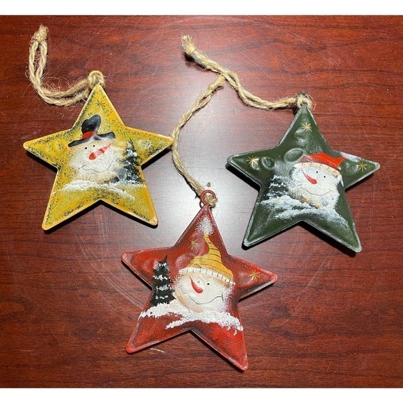Unbranded Other - 3 Vintage Metal Country Christmas Stars With Hand Painted Snowmen & Jute Hangers